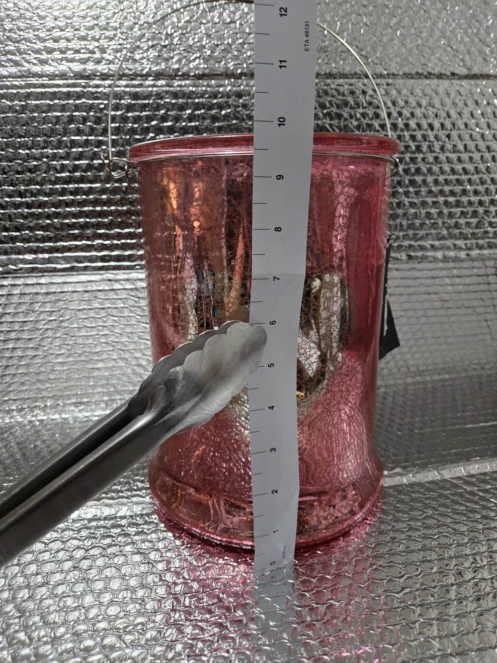 Pink Murcury Glass Hurricane Lantern with Handle.. *Martha Stewart